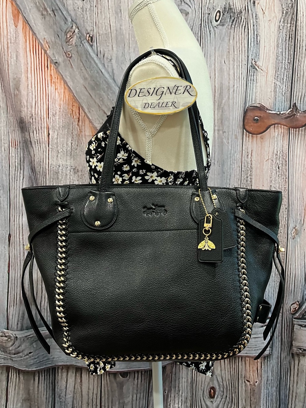 Coach Tatum Whipstitch Leather Tote # 34398 Black EUC!